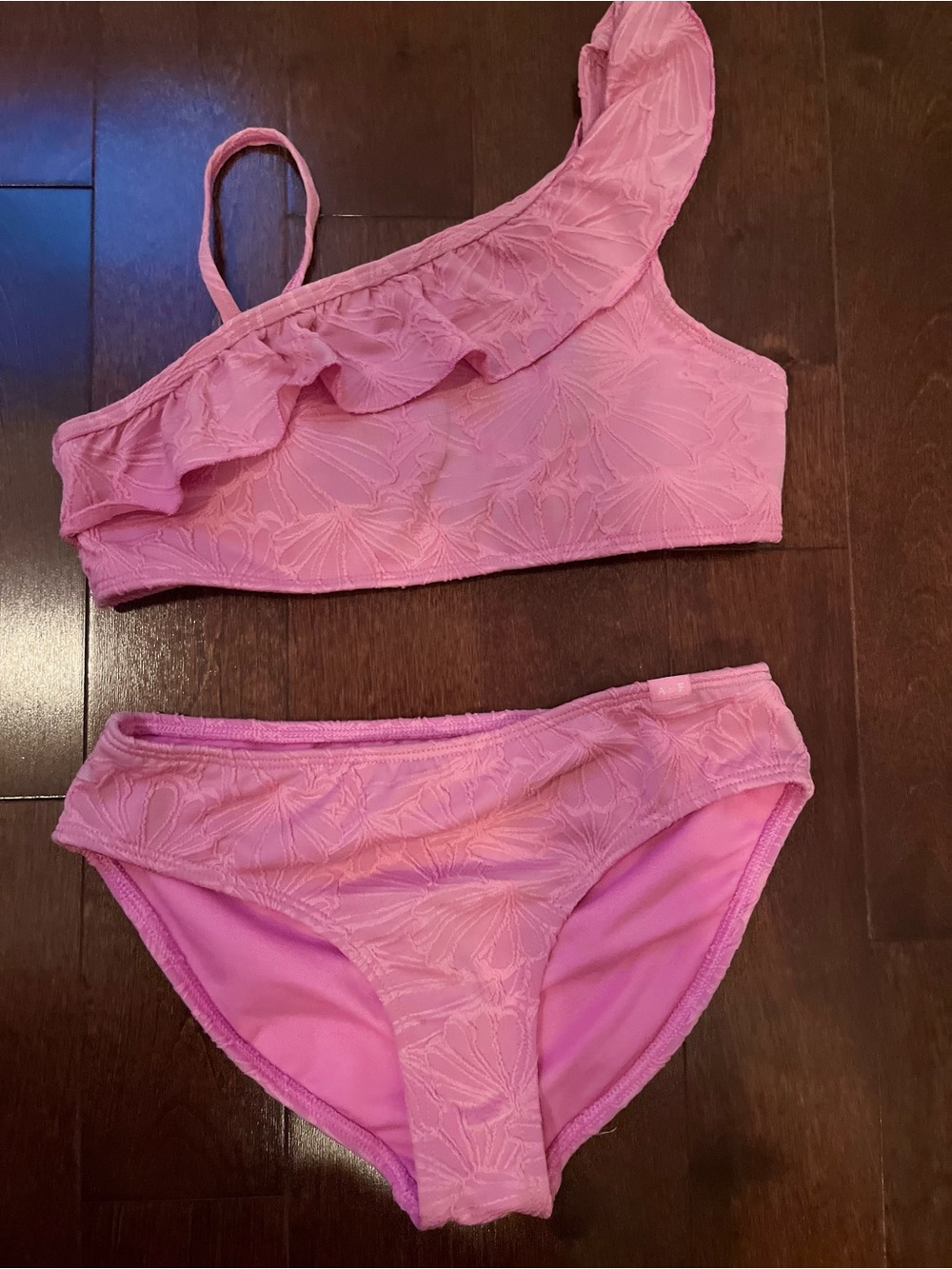 abercrombie kids blush pink one-shoulder ruffle bikini set